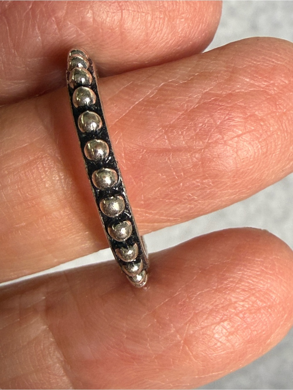 VTG Silver Tone Beaded Dot Stackable Ring Oxidized Minimalist Boho